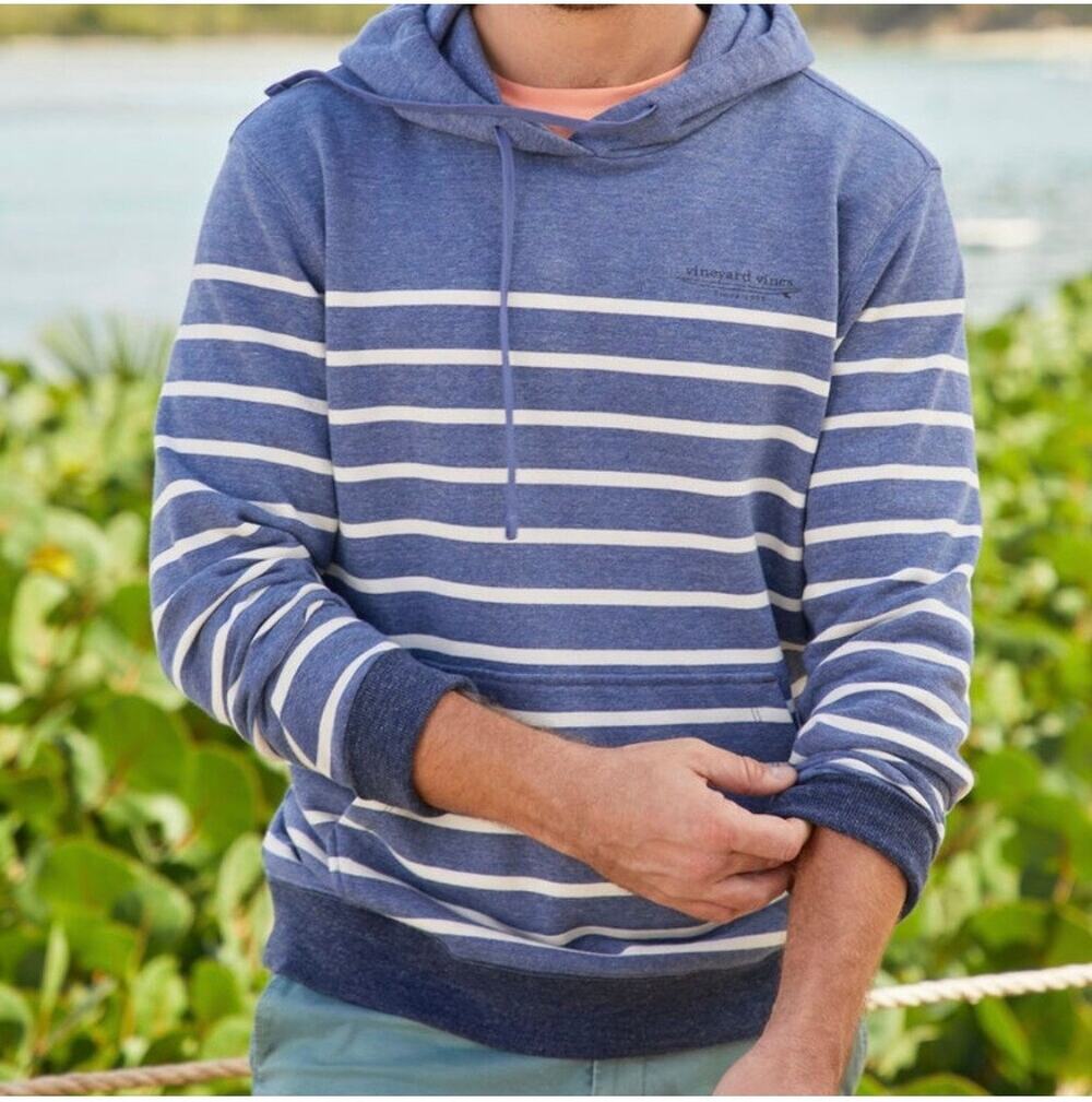Vineyard Vines Blue and White Surfside Striped Hoodie XS